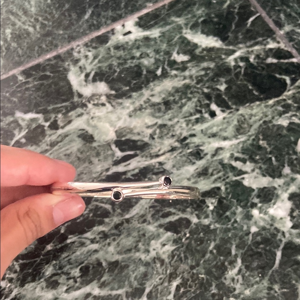Silver Bangle with Black Accents